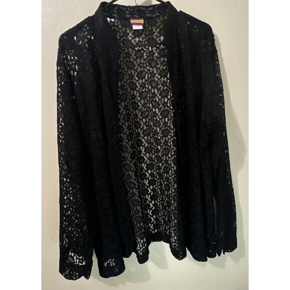 Tudor Court Tops - Vintage Tudor Court Womens Open Front Lace Jacket Size 2XL Sheer Fairy Black